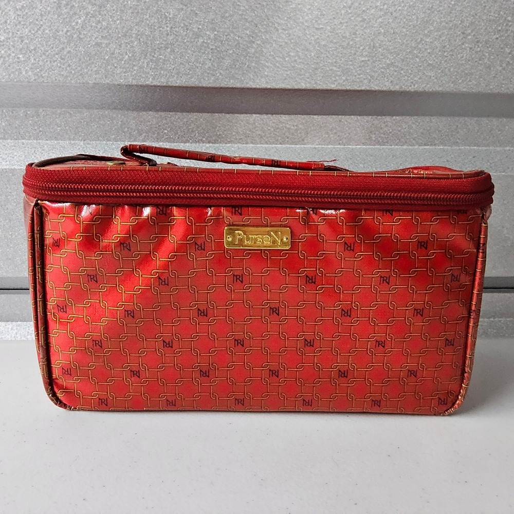 PurseN Cosmetic Case Women OS‎ Red Chain Link Monogram Travel Makeup Bag